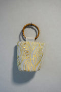 ［白金・波柄絽地］obi bamboo-handle bag