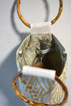 ［白金・波柄絽地］obi bamboo-handle bag