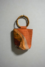 [Persimmon color/multicolor lattice] obi bamboo-handle bag