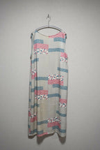 [White pink blue/speckled wave pattern] back-tie dress