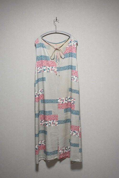 ［白ピンク青・石垣まだら波地紋］back-tie dress