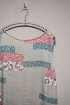 [White pink blue/speckled wave pattern] back-tie dress