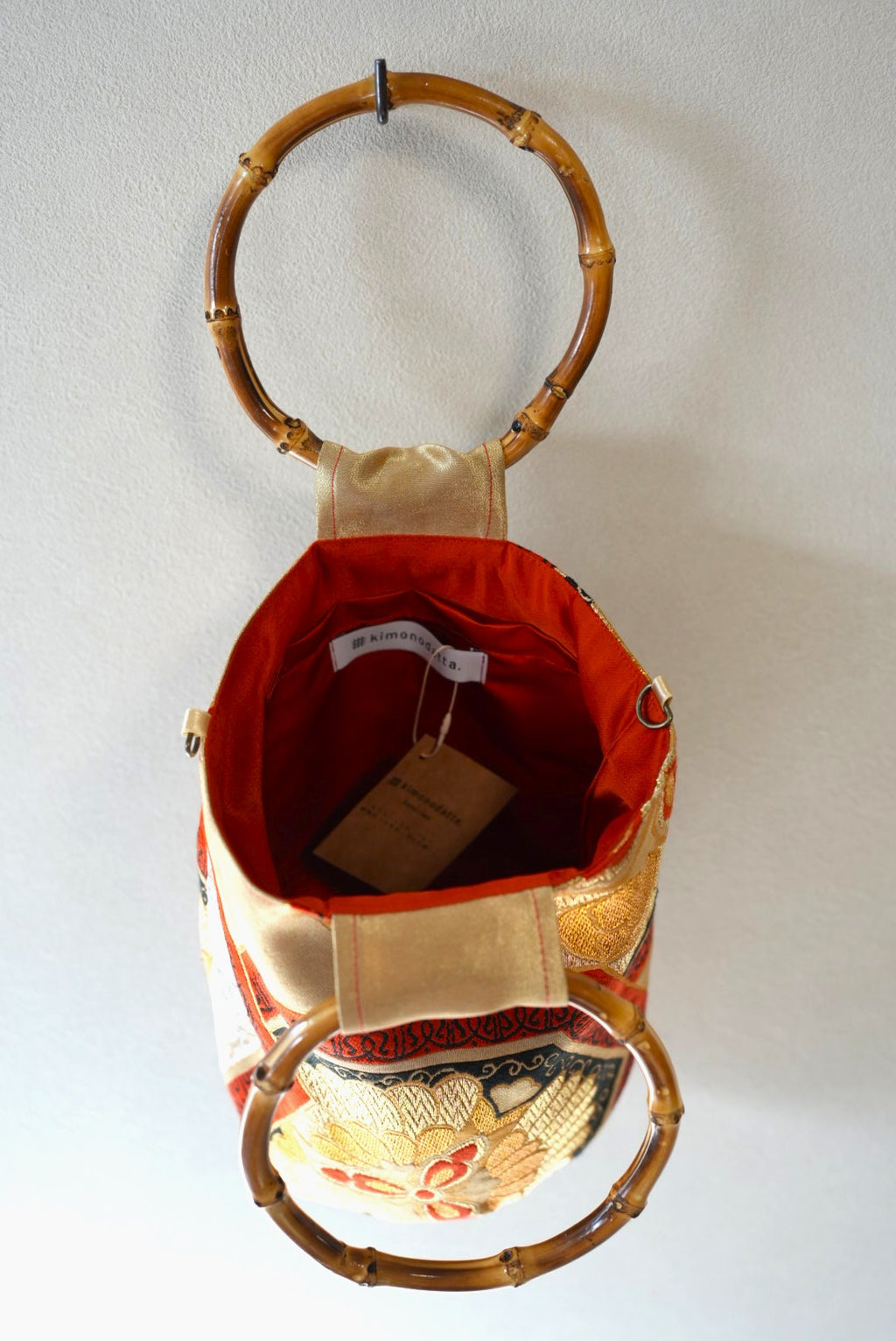 [Black gold/Flowers] obi bamboo-handle bag
