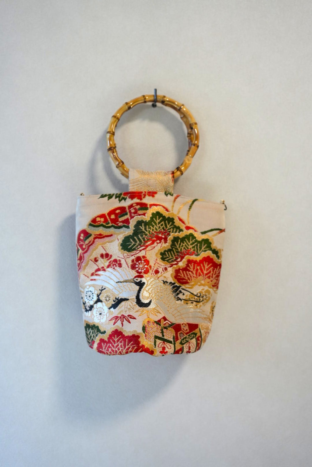 [Black gold/Flowers] obi bamboo-handle bag