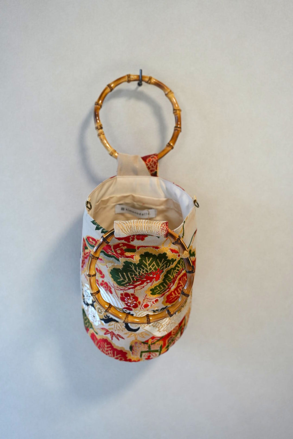 [Black gold/Flowers] obi bamboo-handle bag
