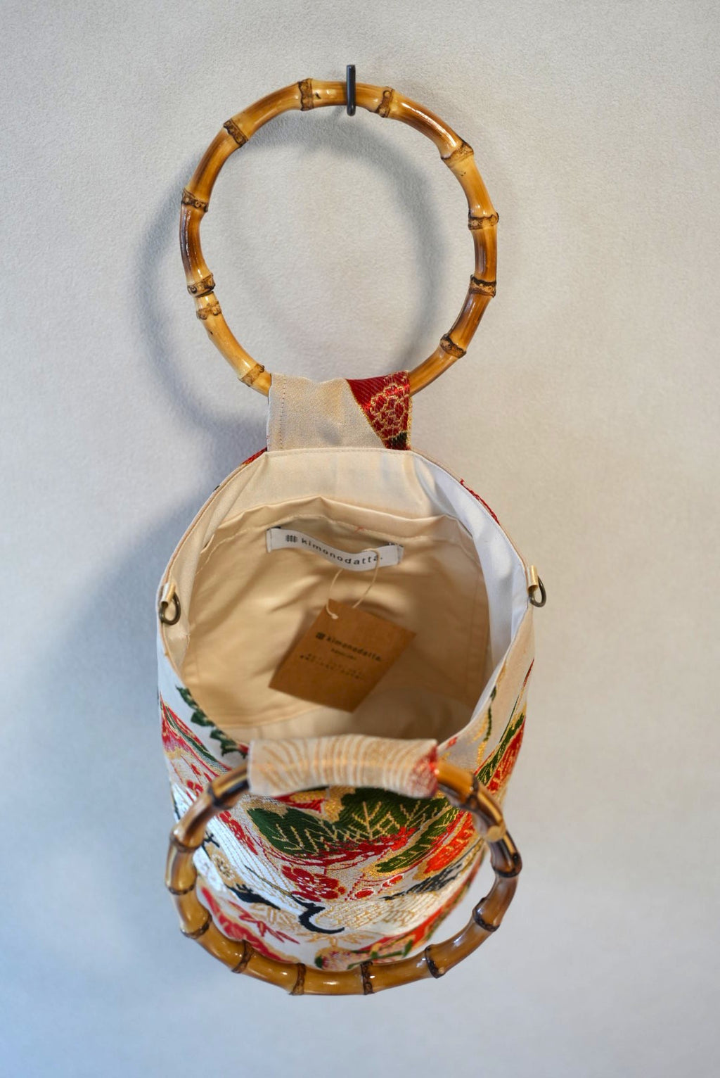 [Black gold/Flowers] obi bamboo-handle bag